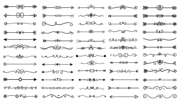 Set of vintage ornate text dividers, decorative flourishes, wedding stationery design elements