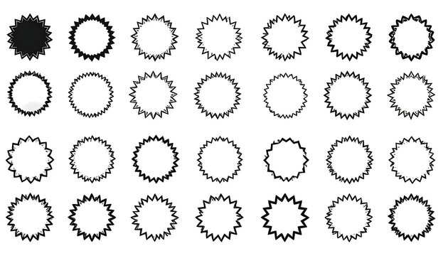 Set of hand drawn sunburst doodle frames and starburst speech bubbles for badges