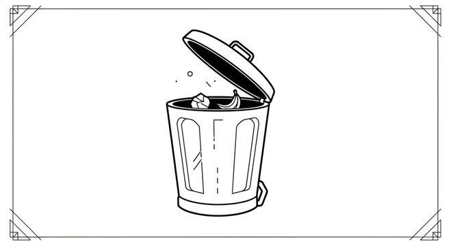 Overflowing Trash Can with Banana Peel and Apple Core - Waste Disposal Concept