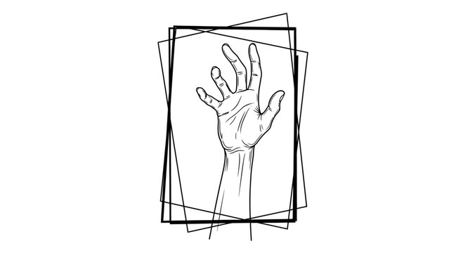 Reaching Hand Silhouette, Abstract Geometric Frame, Hope, Despair, Help, Support, Struggle