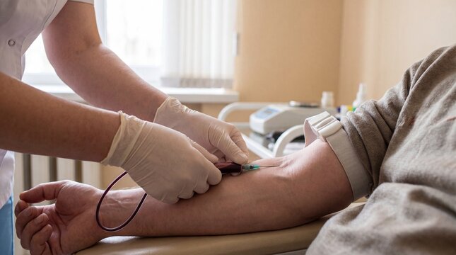 Phlebotomist Drawing Blood Sample from Patient's Arm