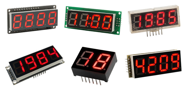 Set of isolated red seven-segment LED display modules. 