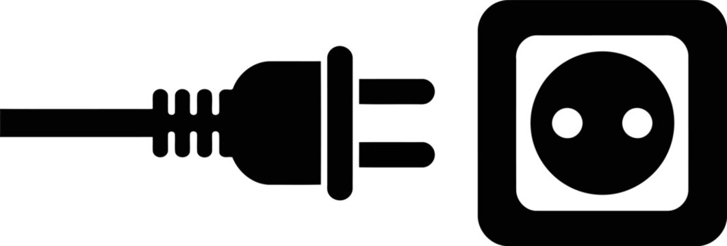 Black electrical plug and socket icon on white background electricity power