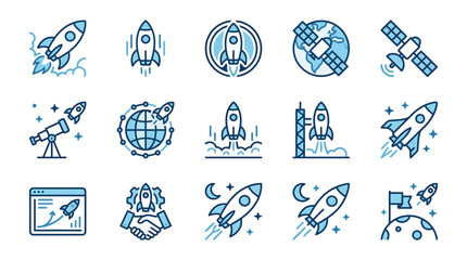 Rocket Space Shuttle Satellite Icons. © Story
