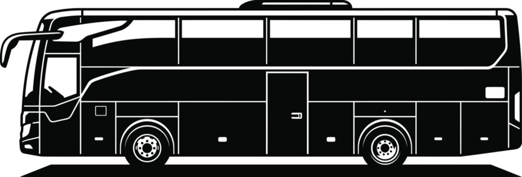 Black and white silhouette of a modern double decker city bus