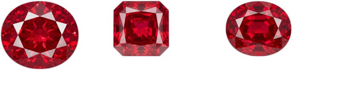 Red Ruby Gemstone PNG Set - Precious Red Diamond Crystals Isolated on Transparent Background for Luxury Jewelry Graphic Design, Fashion Accessory Web Elements, Shiny Cut Valentine Clipart Digital Stoc