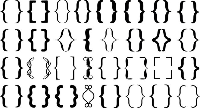 Collection of various black curly braces and bracket shapes brackets parentheses