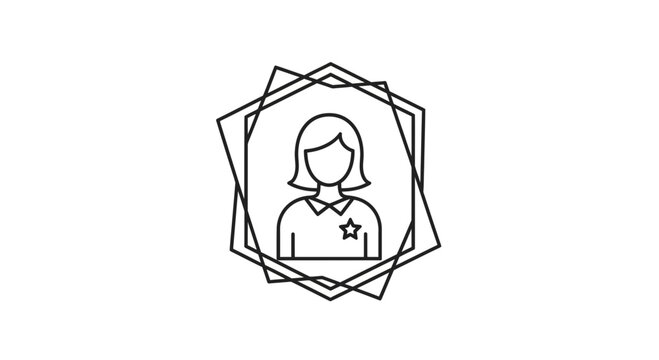 Female Officer Icon with Star Badge Inside Geometric Frame