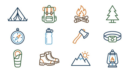 Fototapeta premium Camping icons and travel symbols.