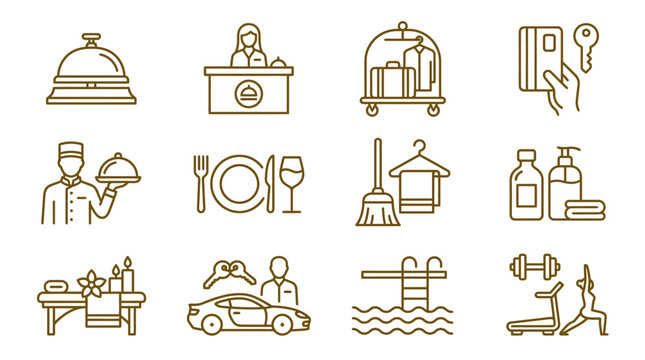 Hotel Service Icons Line Style.