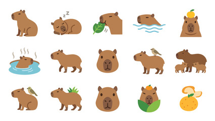 Obraz premium Cute capybara vector icon set in various fun poses