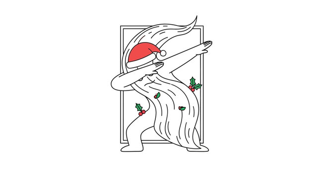 Santa Claus Dab Dance Pose with Holly Berries, Christmas Celebration