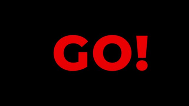 Animated of 3 2 1 go countdown animation on black screen.