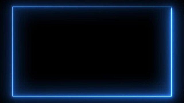 glowing neon blue color square rectangle picture frame icon animation display neon box footage shape.