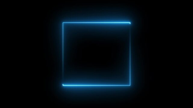 Blue neon square frame with smooth light sweep and subtle liquid distortion on transparent background.