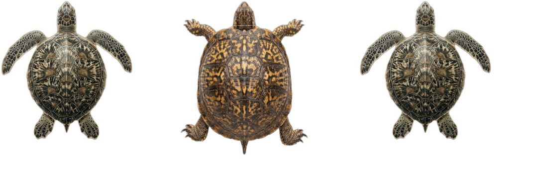 Sea Turtle and Tortoise PNG Clipart Set, Top View Marine Reptile and Land Tortoise Isolated Graphic Elements for Wildlife Education, Ocean Conservation Design, Tropical Aquarium Animal Pattern Vector 