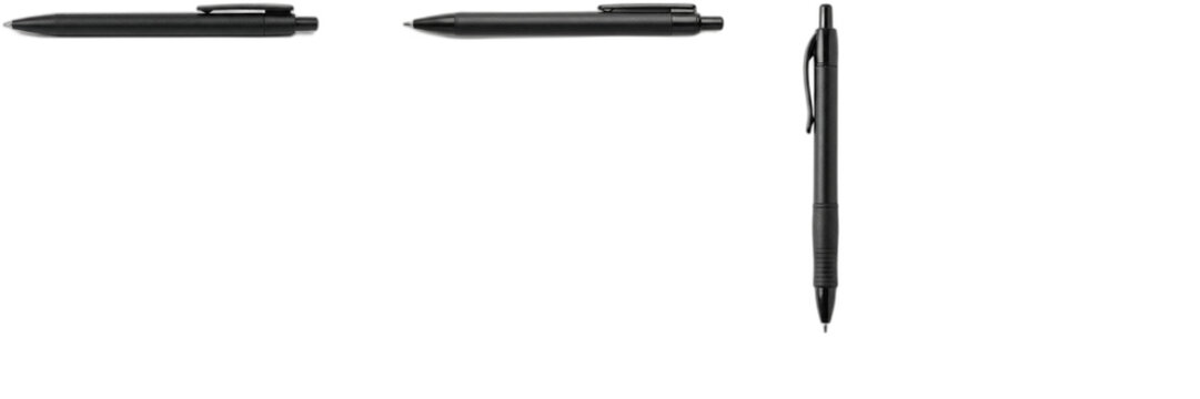 Three Matte Black Ballpoint Pens Isolated on Transparent Background, Minimalist Office Stationery Ink Pen Mockup Set Vector PNG
