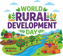 Fototapeta premium World rural development day sign with farm and crop landscape