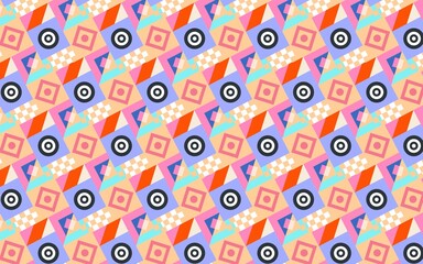Naklejka premium Abstract Geometric Seamless Pattern with Modern Memphis Shapes in Bright Colors