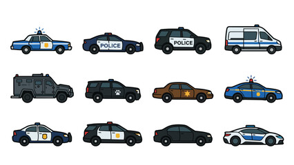 Set of police cars and emergency vehicle icons in a flat style © rama coloring studio