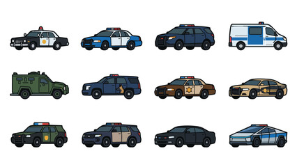 Cartoon police car and emergency vehicle icon set © rama coloring studio