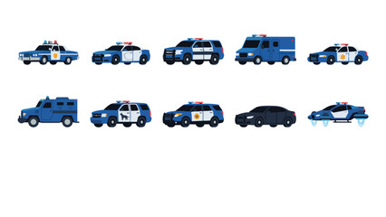 Collection of various police cars and emergency vehicles on white © rama coloring studio