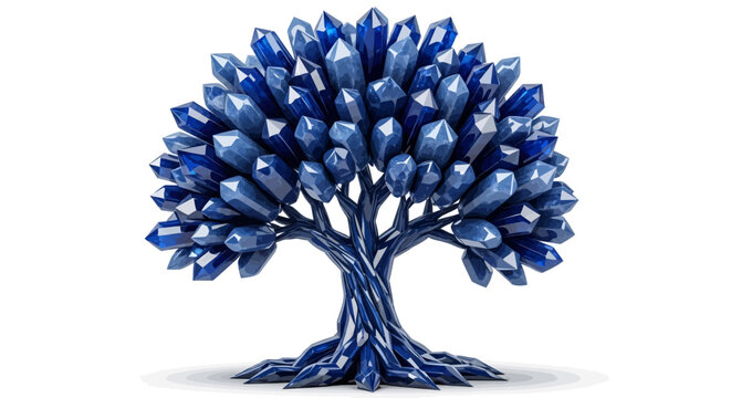 Crystal tree with blue and purple crystals on white