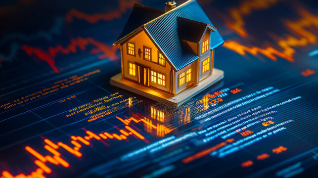 Real Estate Investment Concept with House Model on Financial Stock Market Chart