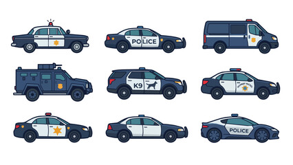 Set of various police car icons and emergency patrol vehicles © rama coloring studio