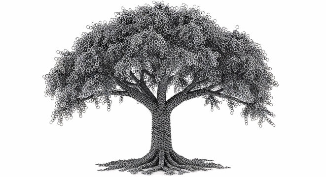 Large tree with dense foliage and roots
