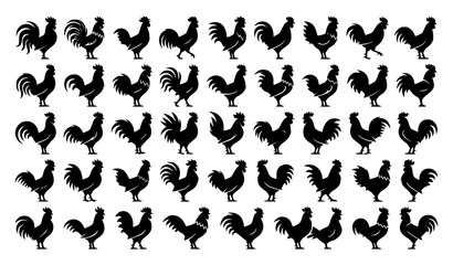 Obraz premium Rooster Silhouette Collection with Poultry Vector Icons