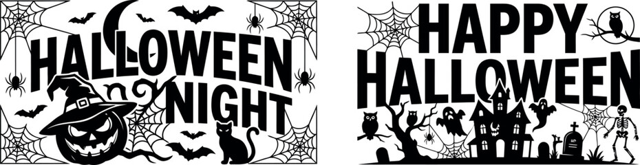 Halloween day greeting cards with spooky illustrations and sayings © Ragia