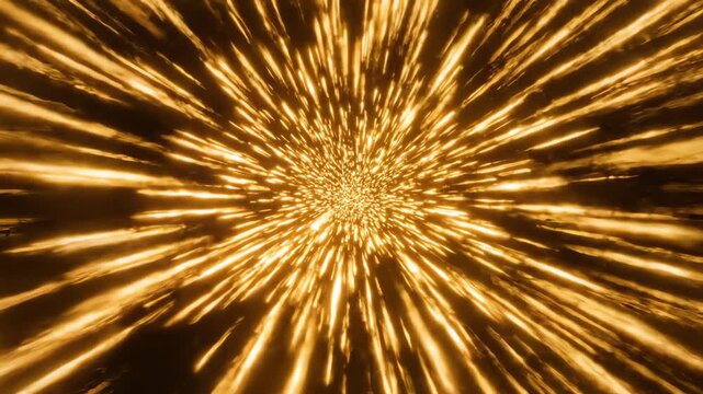 Cinematic golden light trails rushing toward camera with increasing velocity symbolizing unstoppable inertia and future growth concepts