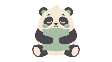 Cute cartoon panda bear holding a soft pillow. © bhinar