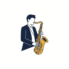 Obraz premium Minimalist flat illustration of a professional male jazz saxophonist.