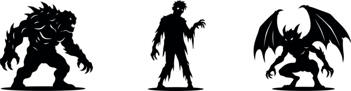 Halloween day monster silhouettes spooky creature designs for october 31st