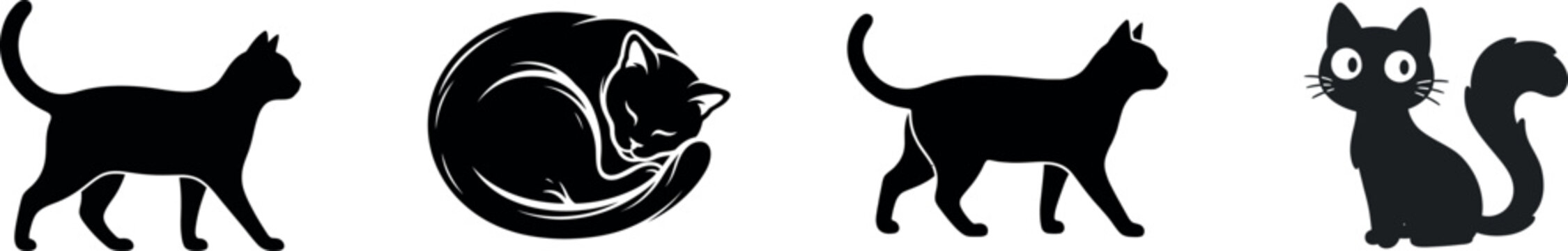 Halloween day black cat silhouettes spooky vector graphics for autumn celebrations