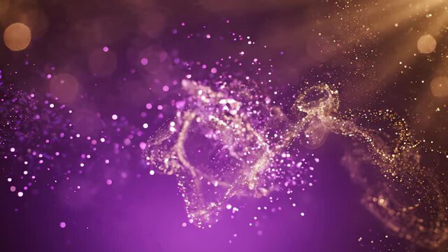 Cinematic soft focus purple background with shimmering violet sparkles and floating dust motes in golden lighting