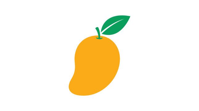 Minimalist vector illustration of a fresh yellow mango fruit with a green leaf.