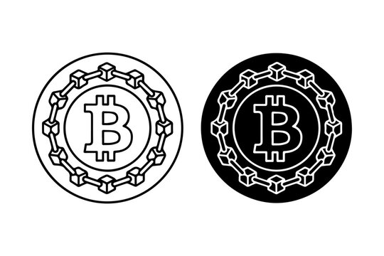 Bitcoin logo icons with chain patterns Vector, illustration