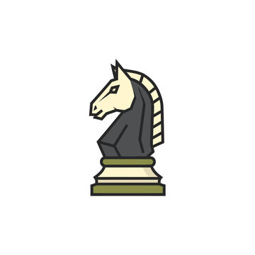 Minimalist black and white chess knight piece icon.