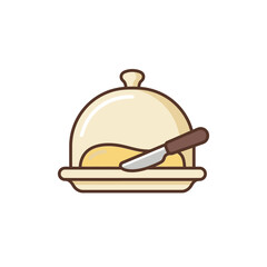 Fototapeta premium Butter dish with a knife on a white background.
