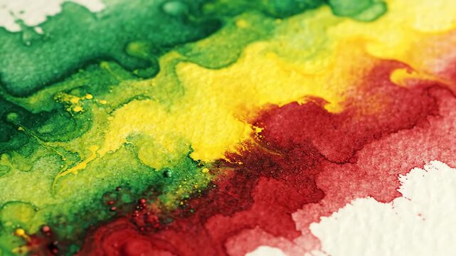 Abstract background featuring vibrant watercolor textures in green yellow and red with rhythmic reggae vibes at a tilted angle