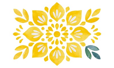 Fototapeta premium Isolated clipart image of watercolor gouache linocut boho oil painted Mediterranean watercolor Mediterranean yellow pattern vecto