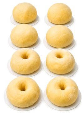 Homemade Potato Donuts Set Showing Raw Dough Donuts Isolated on White Background