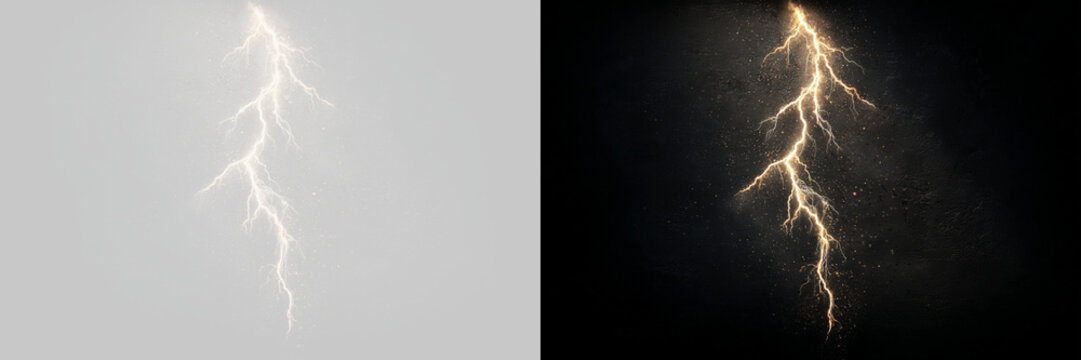 Transparent png of bright electric lightning bolt overlay with glowing energy strike effect on realistic dark textured backgrounds for dynamic weather storm and power designs light electricity flash
