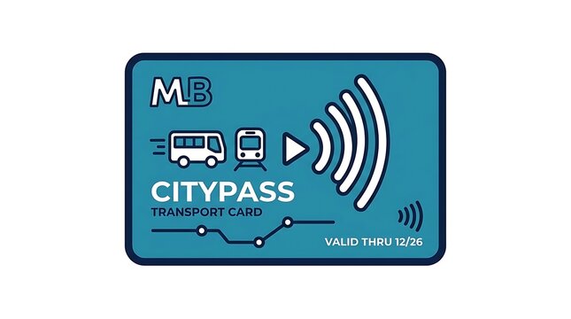 Blue smart city transport pass card front view.