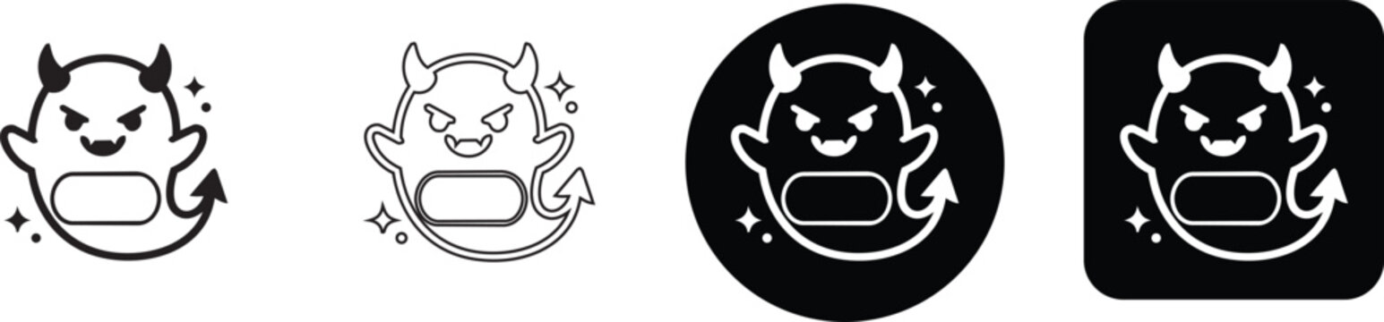 Cute evil devil ghost character emoji icon set with four variations vector illustration