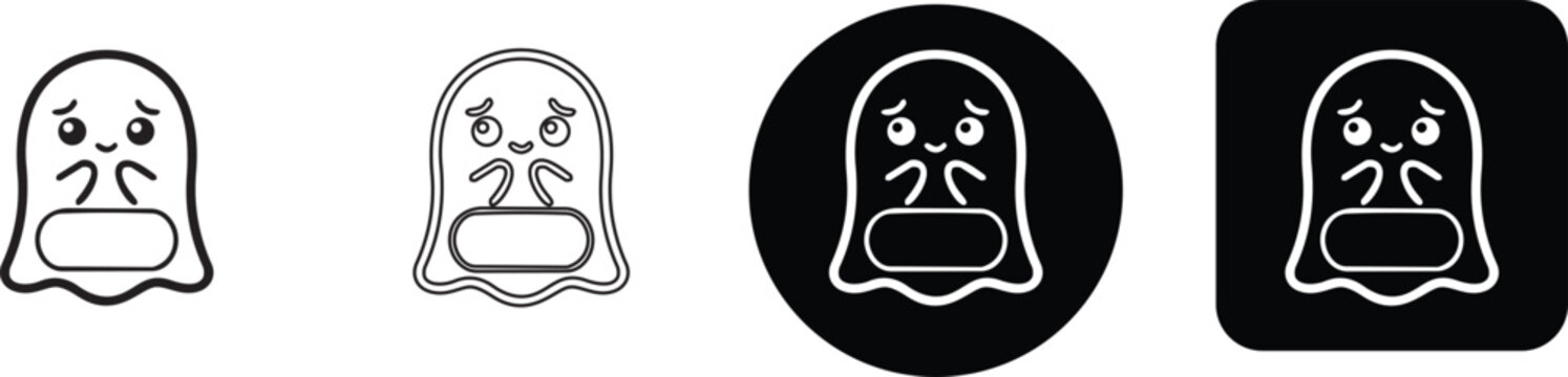 Cute sad little ghost character emoji icon set with four variations vector illustration