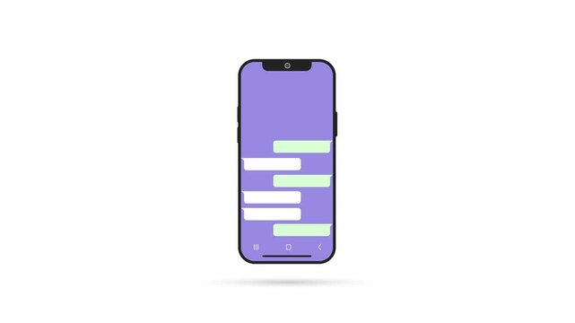 Chatting animation with white and light green box pop up on a smartphone screen animated over transparent background. Message box text element Messages chat bubble, typing text message for custom text